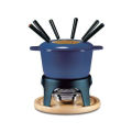 1.6-Quart Cast Iron Meat Fondue Set, 11-Piece, Deep Blue